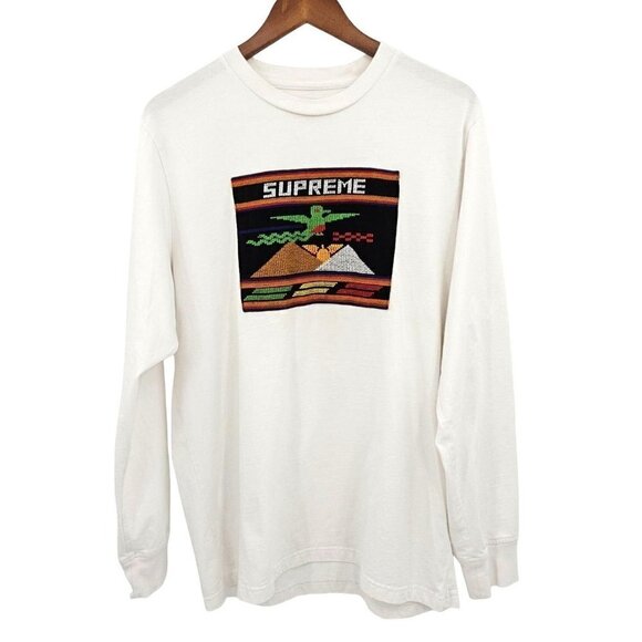 SUPREME Spellout T Shirt Size Medium Needlepoint Patch Embroidered White NEW - Picture 2 of 9